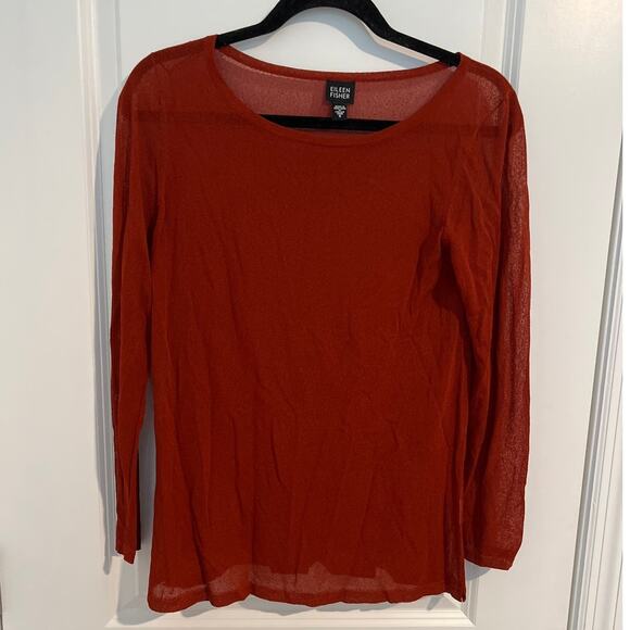 Eileen Fisher Relaxed Fit Long Sleeve Boat Neck Sweater Burnt Orange Size Small - Picture 1 of 5